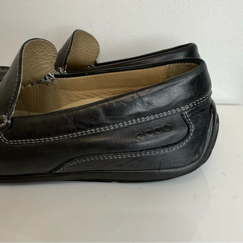 Ecco Black Leather Classic Moc Toe Leather Loafer Shoe Slip On Men Size 42 8-8.5